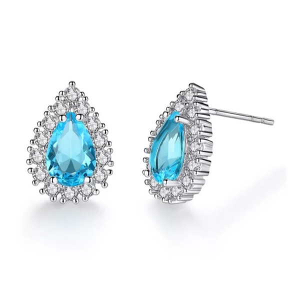 🎀925 Aquamarine Diamond Teardrop Studs - Picture 6 of 6